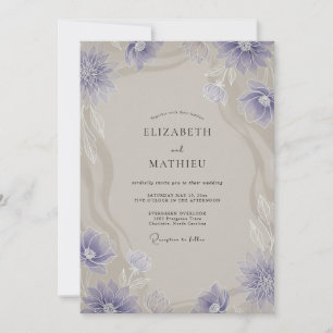 Convite Casamento de Anêmona Bege Azul-Marinho