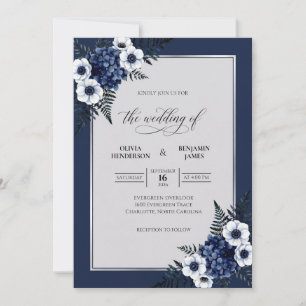 Convite Casamento de Anêmona Branca Pérola da Meia-Noite