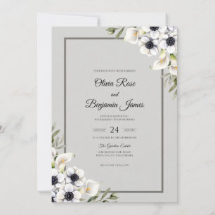 Convite Casamento de Anêmona Branca Pérola Prata