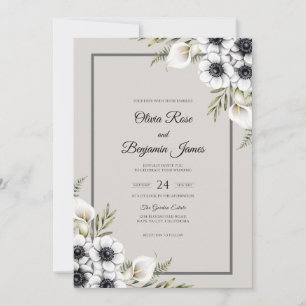 Convite Casamento de Anêmona Branco Creme