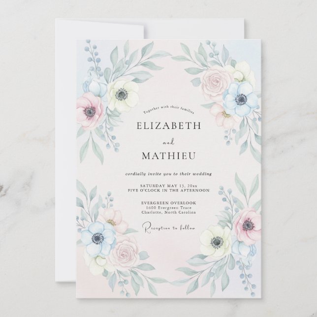 Convite Casamento de Anêmona com Azul-Peruíno Roxo (Frente)
