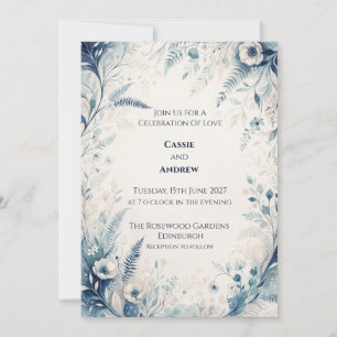 Convite Casamento de Anêmona com Samambaia Florestal Azul