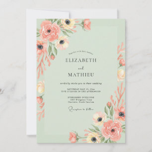 Convite Casamento de Anêmona Coral Mint