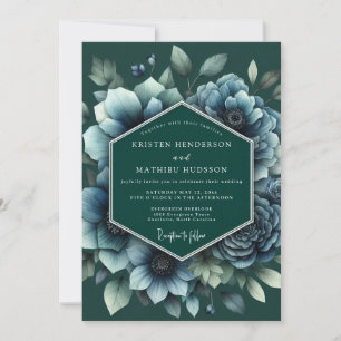 Convite Casamento de Anêmona Crepúsculo Esmeralda