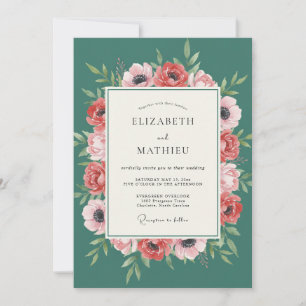 Convite Casamento de Anêmona de Coral Teal