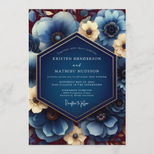 Convite Casamento de Anêmona Dourada da Marinha