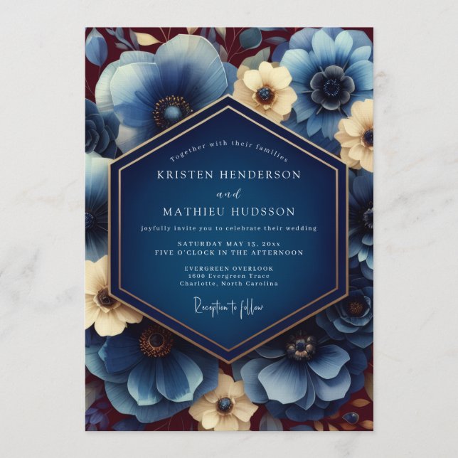Convite Casamento de Anêmona Dourada da Marinha (Frente)