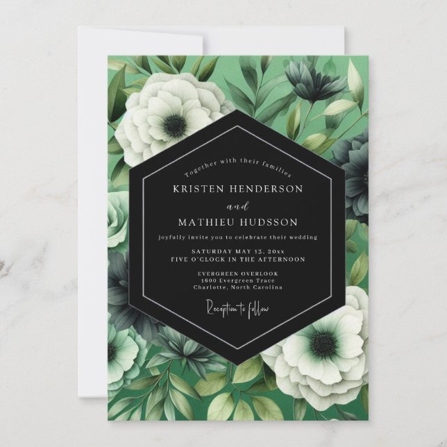 Convite Casamento de Anêmona Esmeralda Noir (Frente)