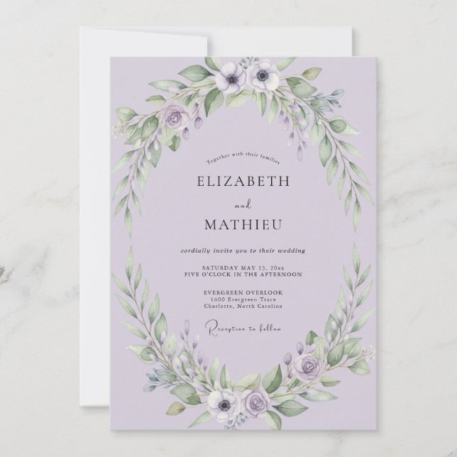 Convite Casamento de Anêmona Lilás (Frente)