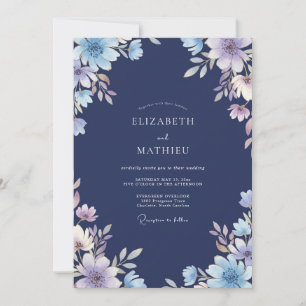 Convite Casamento de Anêmona Lilás Meia-Noite