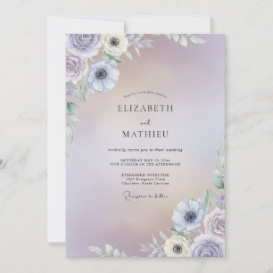 Convite Casamento de Anêmona Lilás Roxo-azulado