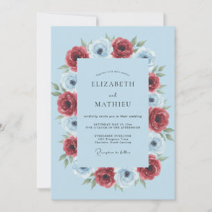Convite Casamento de Anêmona Luxuriante Azul Claro