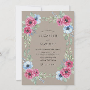 Convite Casamento de Anêmona Magenta Taupe