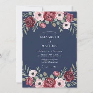 Convite Casamento de Anêmona Marrom à Meia-Noite