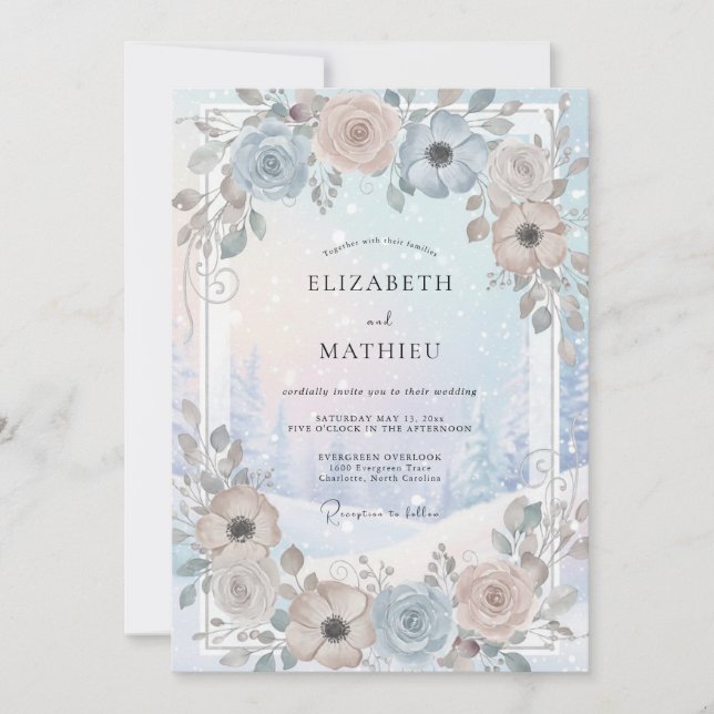 Convite Casamento de Anêmona Mauve Ardósia (Frente)