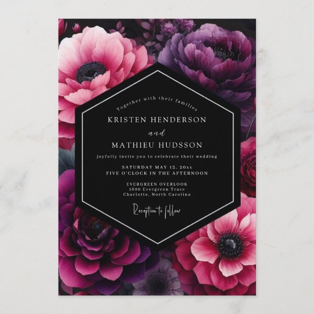 Convite Casamento de Anêmona Opulenta de Orquídea (Frente)