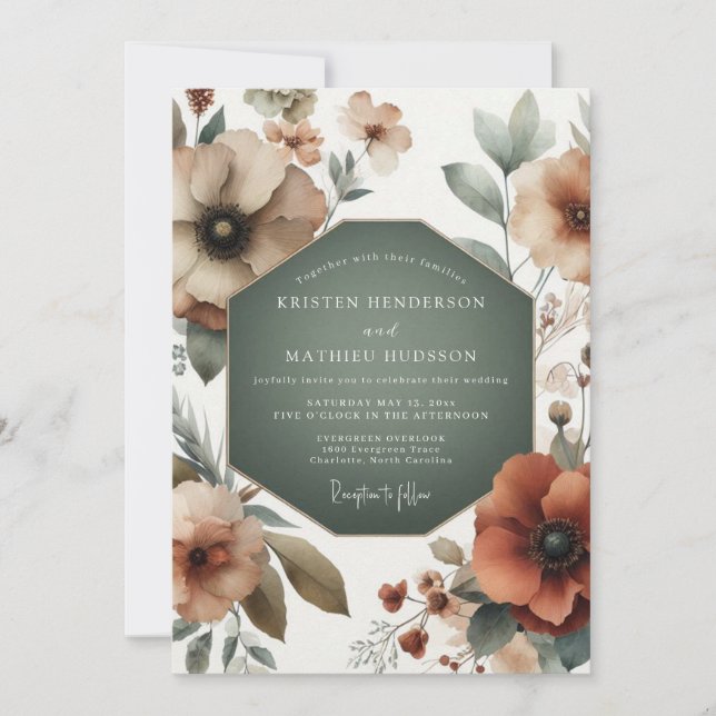 Convite Casamento de Anêmona Outonal Sábia (Frente)
