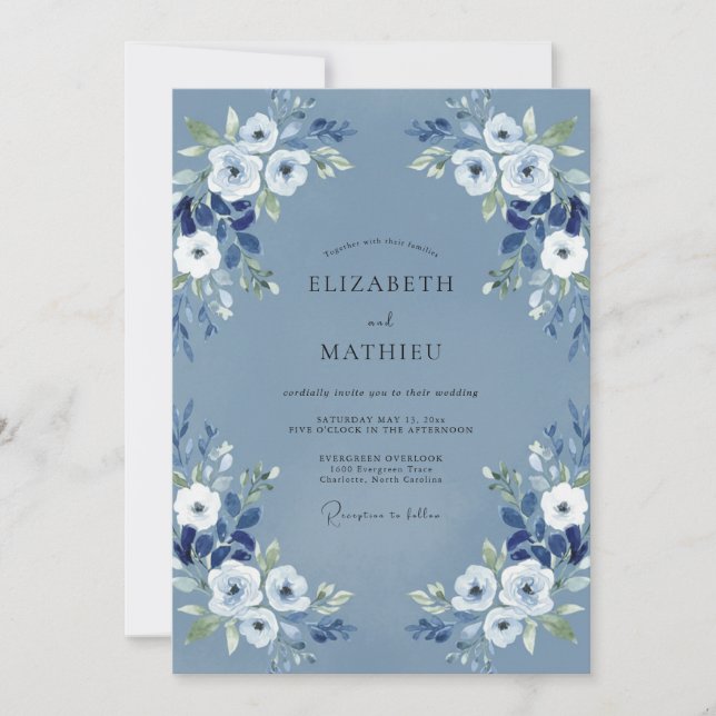 Convite Casamento de Anêmona Periwinkle Slate (Frente)