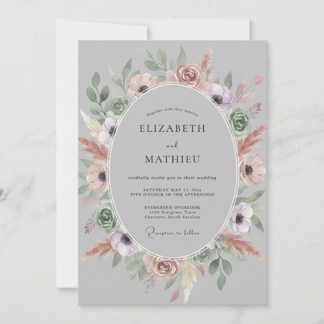 Convite Casamento de Anêmona Rosa-Malva (Frente)