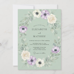 Convite Casamento de Anêmona Roxa Menta