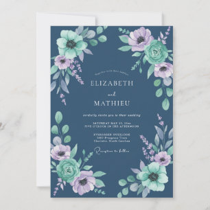 Convite Casamento de Anêmona Verde-Menta Índigo