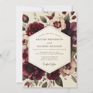 Convite Casamento de Anêmona Vintage Borgonha