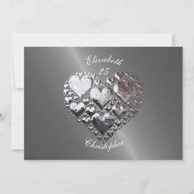 Convite Casamento de Aniversário de Casamento Prata Coraçõ (Frente)