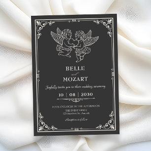 Convite Casamento de anjos elegantes vintage cinza