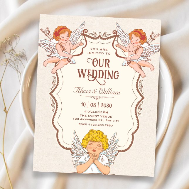 Convite Casamento de anjos vintage (Criador carregado)