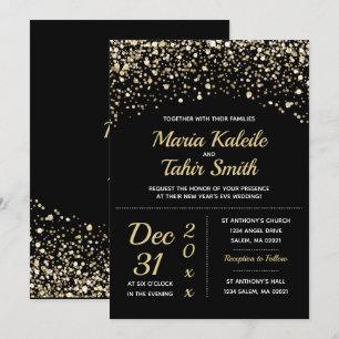 Convite Casamento de Ano Novo com Brilho Dourado
