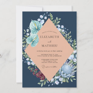 Convite Casamento de Antúrio Eucalipto Rosa Naval
