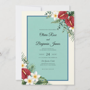Convite Casamento de Antúrio Teal Plumeria Eucalipto
