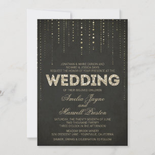 Convite Casamento de aparência com brilho preto e Dourado