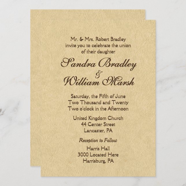 Convite Casamento de aparência de couro elegante (Frente/Verso)