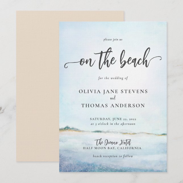 Convite Casamento de Aqua de Praia do Oceano Selvagem de A (Frente/Verso)