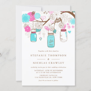 Convite Casamento de Aqua e Mason Pink Hanging