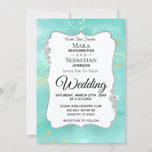 Convite *~* Casamento de Aqua Glitter de Diamante de Aqua 