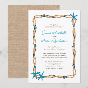 Convite Casamento de Aqua Starfish e Burlap