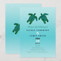 Casamento de Aquarela Azul Verde de Tartarugas Mar