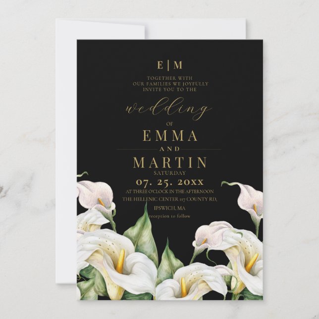 Convite Casamento de Aquarela Boêmia com Copo-de-Leite (Frente)