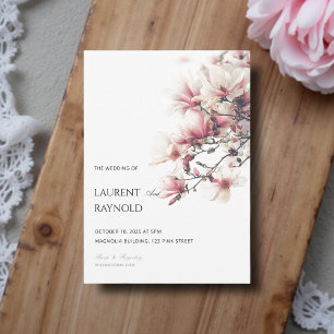Convite Casamento de Aquarela Botânica Magnólia Rosa Corad