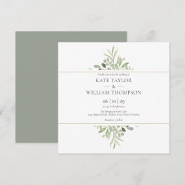 Convite Casamento de Aquarela Botânica Verde 