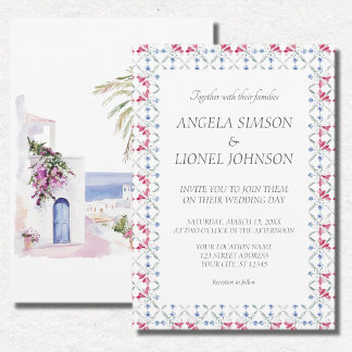 Convite Casamento de Aquarela com Azulejos Zellige marroqu