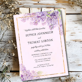 Convite Casamento de aquarela com flores lilás