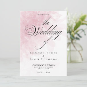 Convite Casamento de Aquarela Cor-de-Rosa-Blush Elegante