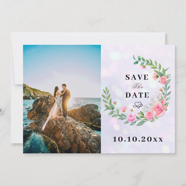 Convite Casamento de Aquarela de Flores Rosa Escamosas Ele (Frente)