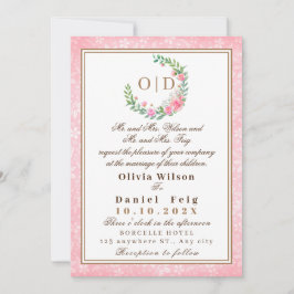 Convite Casamento de Aquarela de Flores Rosa Escamosas Ele