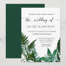 Convite Casamento de Aquarela de Folhagem de Samambaia Col
