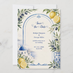 Convite Casamento de Aquarela de Telha Azul Costeira de Sa