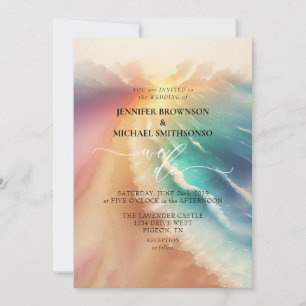 Convite Casamento de Aquarela de Verão na Praia do Mar Ros